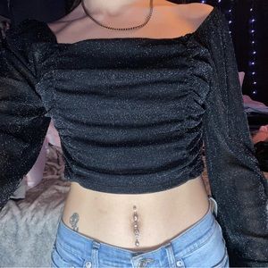 Dropped shoulder sparkly top